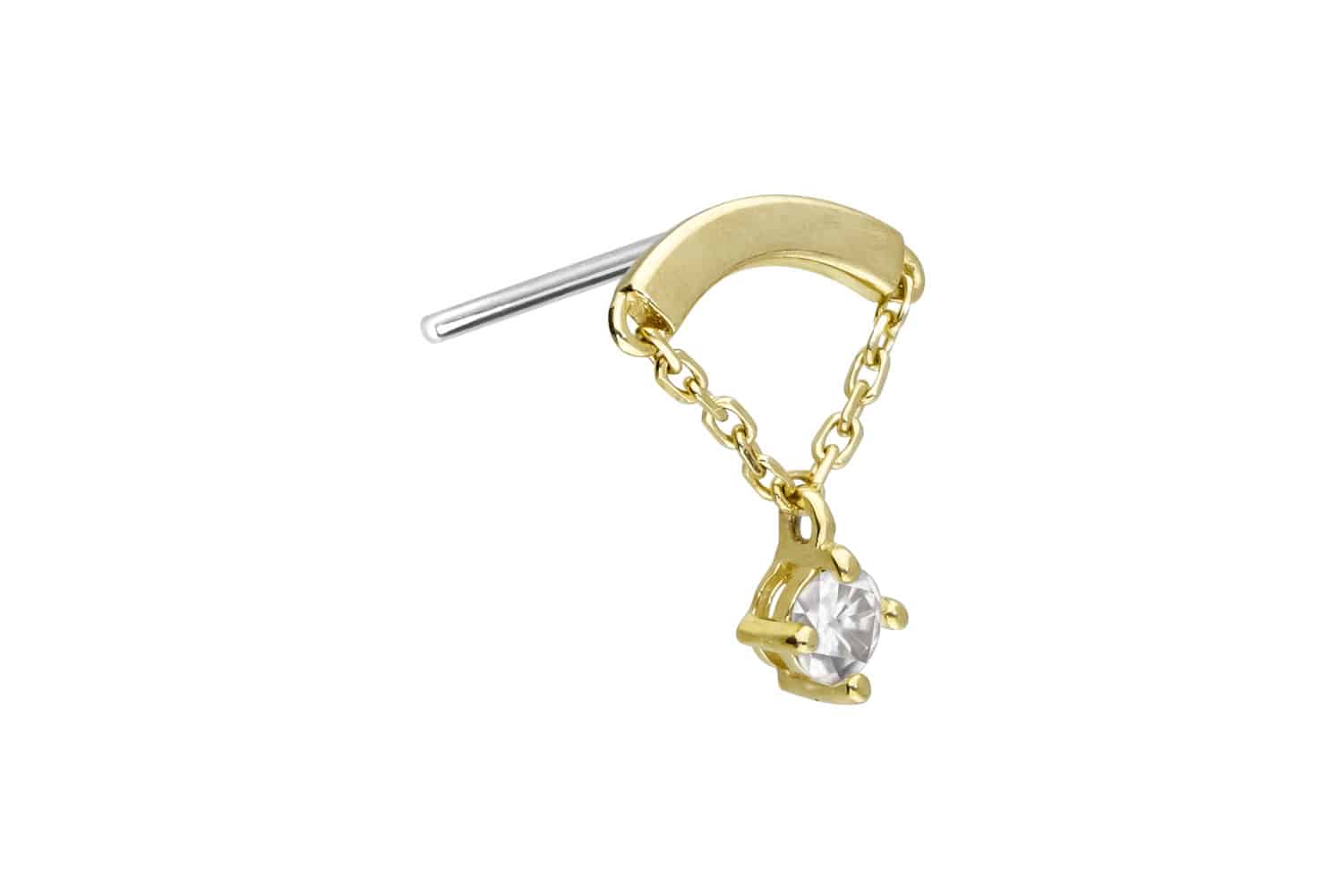 14 Karat Gold Aufsatz mit Titan Push Pin MOISSANIT + BOGEN + KETTE von Piercingline